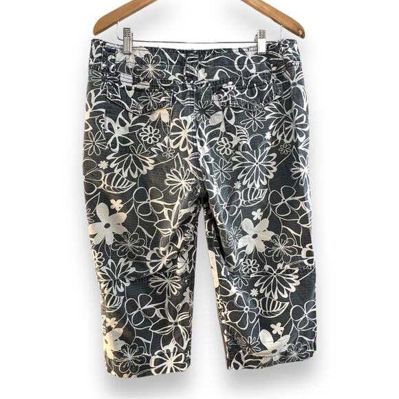 GLORIA VANDERBILT Vintage RETRO tropical floral capris in gray & white SZ 10 - Picture 2 of 13